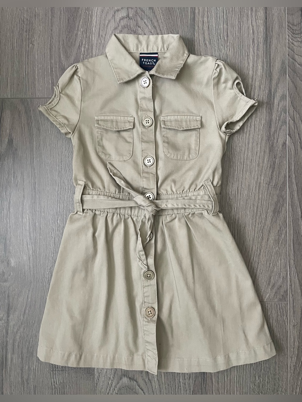 French Toast Toddler Girl Shirt Dress 5 Beige A-Line Denim Button Down Preppy
